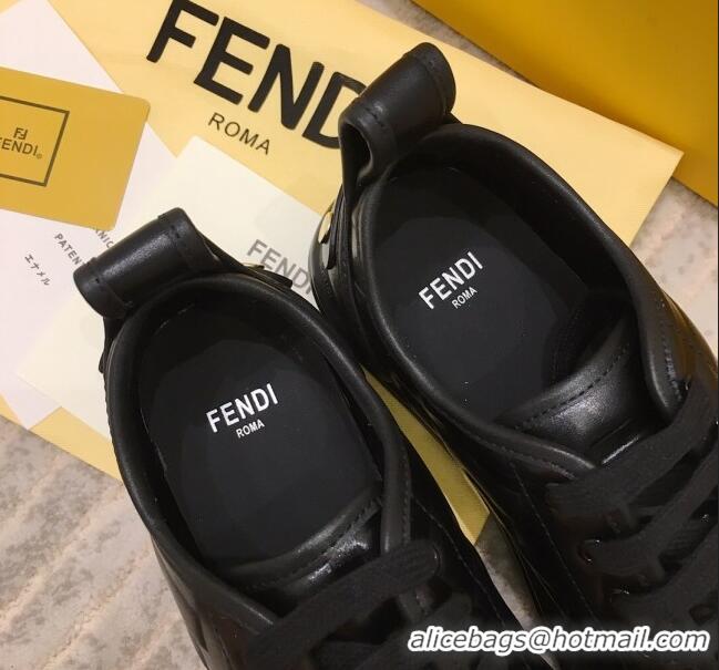 Top Grade Fendi Rise FF Leather Sneakers 033195 Black 