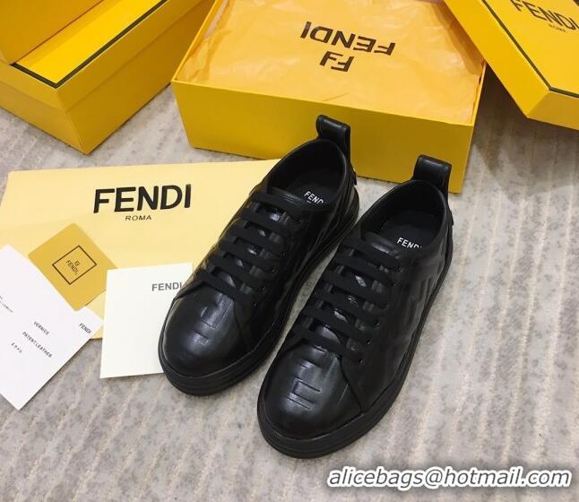 Top Grade Fendi Rise FF Leather Sneakers 033195 Black 