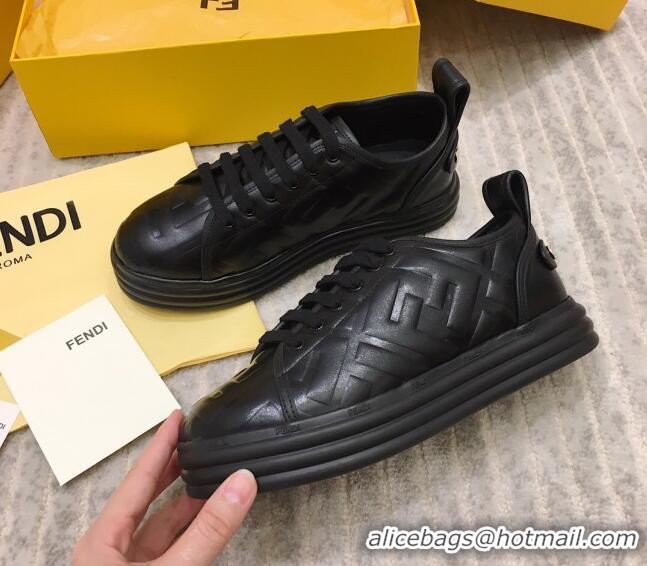 Top Grade Fendi Rise FF Leather Sneakers 033195 Black 