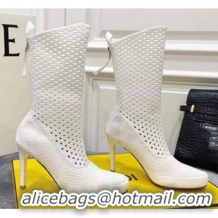 Luxury Cheap Fendi Reflections Woven Lace Ankle Boots 040117 White 2021