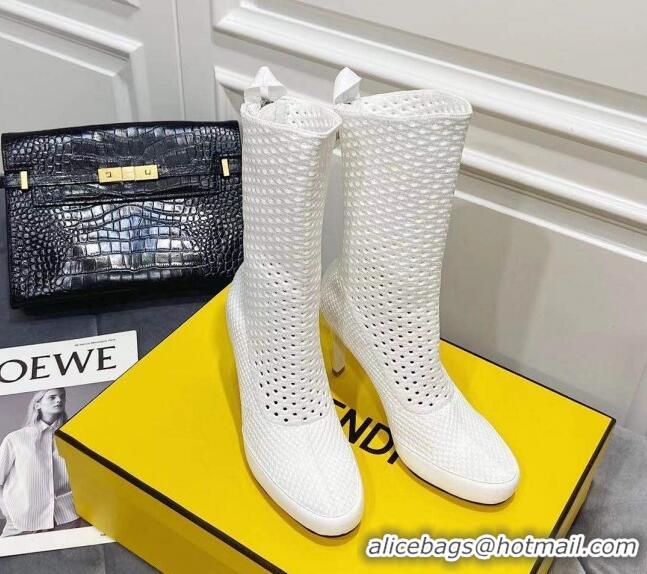 Luxury Cheap Fendi Reflections Woven Lace Ankle Boots 040117 White 2021