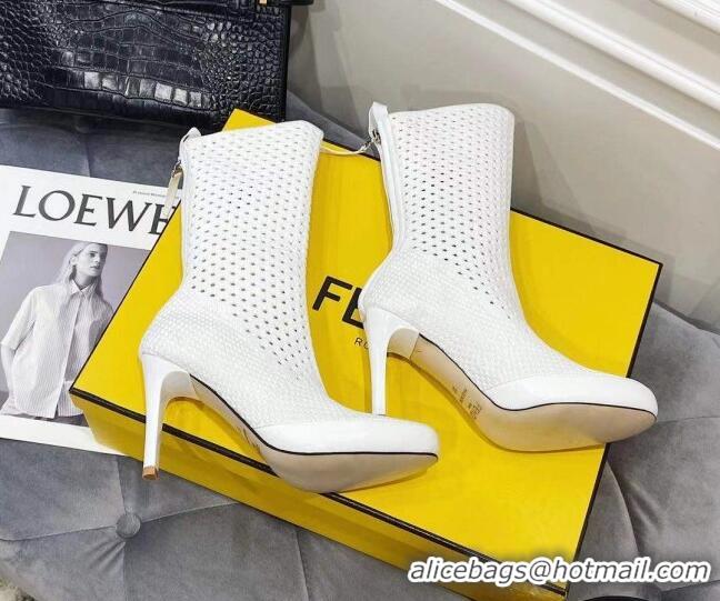 Luxury Cheap Fendi Reflections Woven Lace Ankle Boots 040117 White 2021