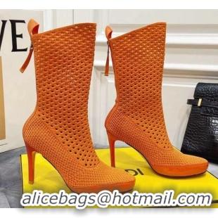 Lower Price Fendi Reflections Woven Lace Ankle Boots 040117 Orange 2021