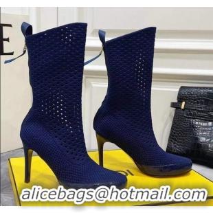 Good Looking Fendi Reflections Woven Lace Ankle Boots 040117 Navy Blue 2021