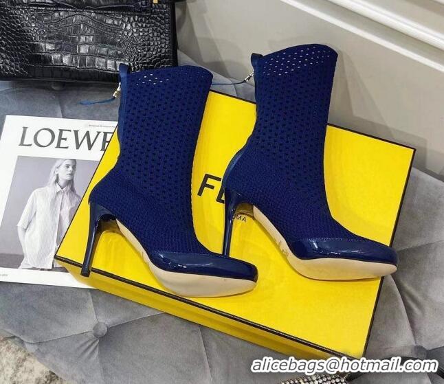 Good Looking Fendi Reflections Woven Lace Ankle Boots 040117 Navy Blue 2021