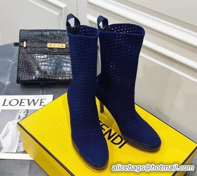 Good Looking Fendi Reflections Woven Lace Ankle Boots 040117 Navy Blue 2021