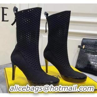 Charming Fendi Reflections Woven Lace Ankle Boots 040117 Black 2021