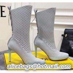 Grade Quality Fendi Reflections Woven Lace Ankle Boots 040117 Light Grey 2021