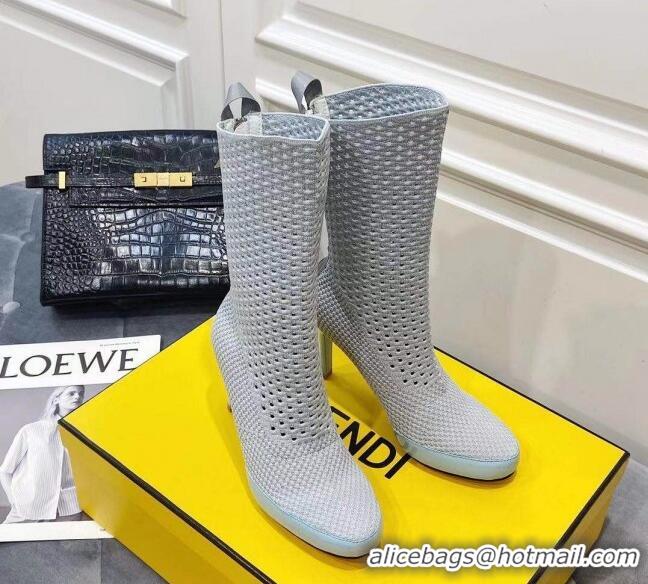 Grade Quality Fendi Reflections Woven Lace Ankle Boots 040117 Light Grey 2021