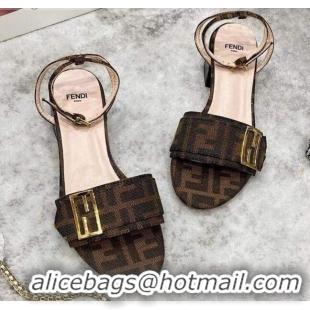 Lowest Cost Fendi Promenade FF Canvas Sandals 040735 Coffee Brown 2021