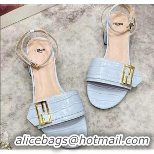 Charming Fendi Crocodile Embossed Leather Sandals 040736 Light Blue 2021