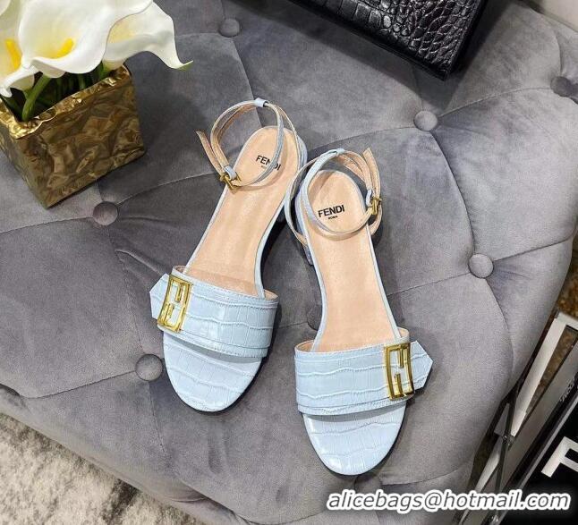 Charming Fendi Crocodile Embossed Leather Sandals 040736 Light Blue 2021