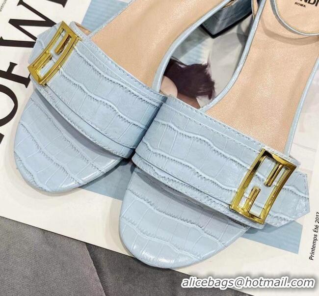 Charming Fendi Crocodile Embossed Leather Sandals 040736 Light Blue 2021