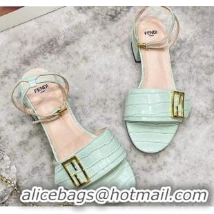 Top Quality Fendi Crocodile Embossed Leather Sandals 040736 Green 2021