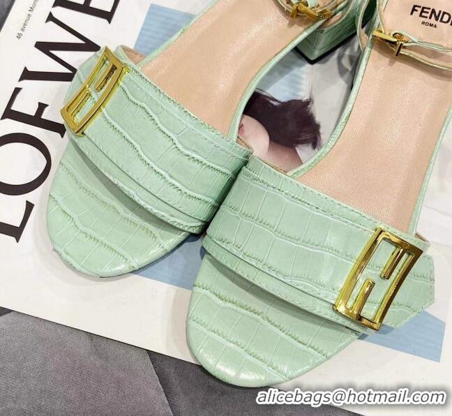 Top Quality Fendi Crocodile Embossed Leather Sandals 040736 Green 2021