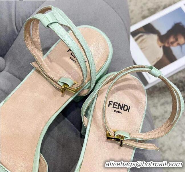 Top Quality Fendi Crocodile Embossed Leather Sandals 040736 Green 2021