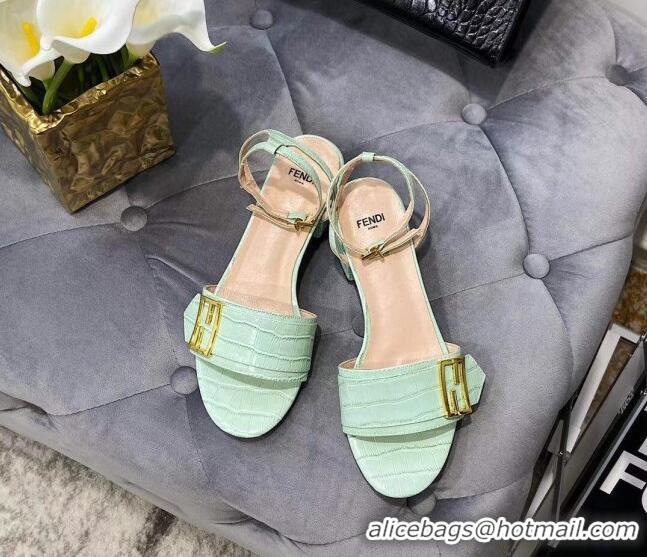 Top Quality Fendi Crocodile Embossed Leather Sandals 040736 Green 2021