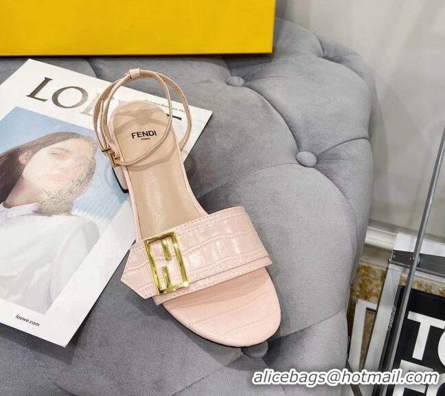 Best Design Fendi Crocodile Embossed Leather Sandals 040736 Light Pink 2021