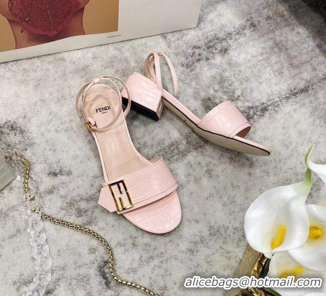 Best Design Fendi Crocodile Embossed Leather Sandals 040736 Light Pink 2021