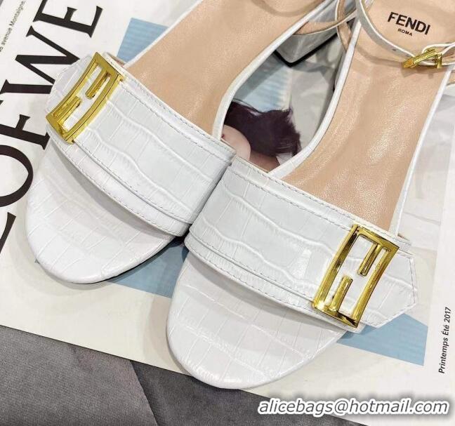 Unique Grade Fendi Crocodile Embossed Leather Sandals 040736 White 2021