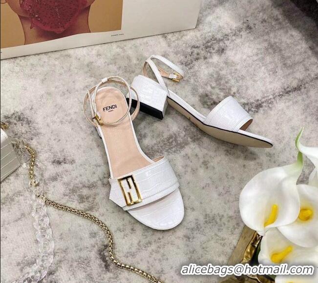 Unique Grade Fendi Crocodile Embossed Leather Sandals 040736 White 2021