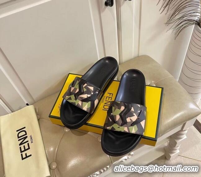 Classic Practical Fendi Men's Famouflage Flat Slide Sandals 040850 01 2021