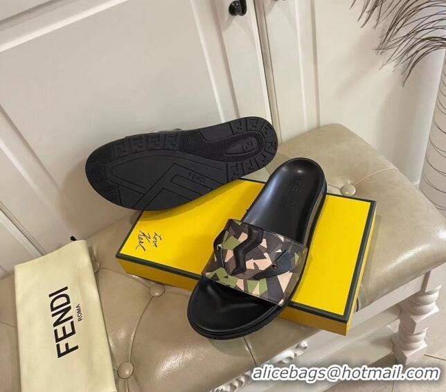 Classic Practical Fendi Men's Famouflage Flat Slide Sandals 040850 01 2021