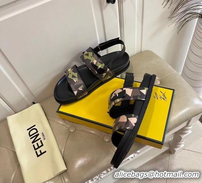 Low Price Fendi Men's Famouflage Flat Slide Sandals 040851 2021