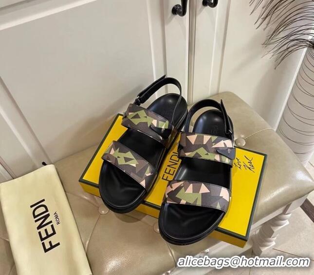 Low Price Fendi Men's Famouflage Flat Slide Sandals 040851 2021