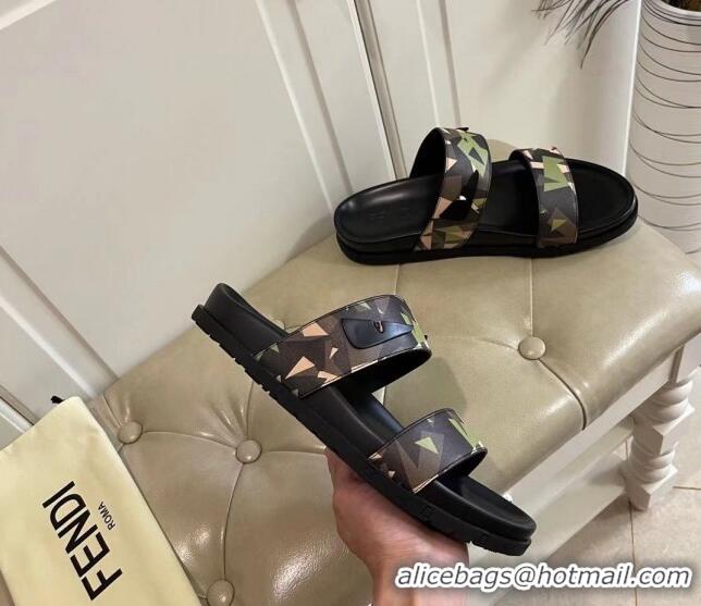 Perfect Fendi Men's Famouflage Flat Slide Sandals 040852 2021