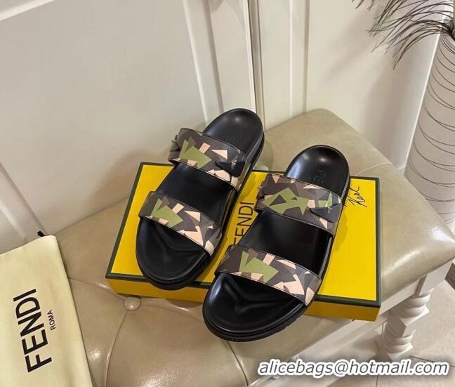 Perfect Fendi Men's Famouflage Flat Slide Sandals 040852 2021