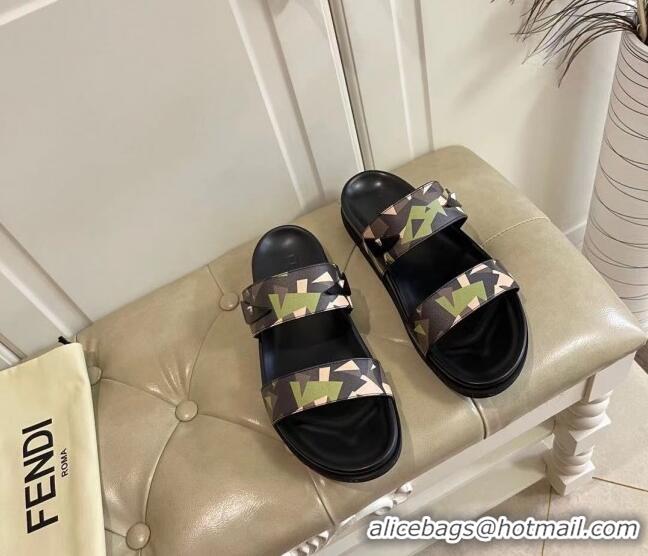 Perfect Fendi Men's Famouflage Flat Slide Sandals 040852 2021