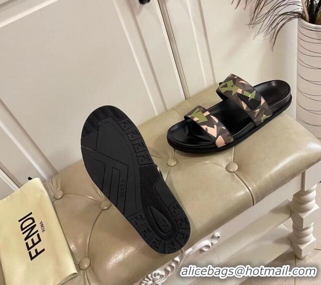 Perfect Fendi Men's Famouflage Flat Slide Sandals 040852 2021