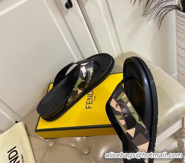 Super Quality Fendi Men's Famouflage Flat Thong Sandals 040854 2021