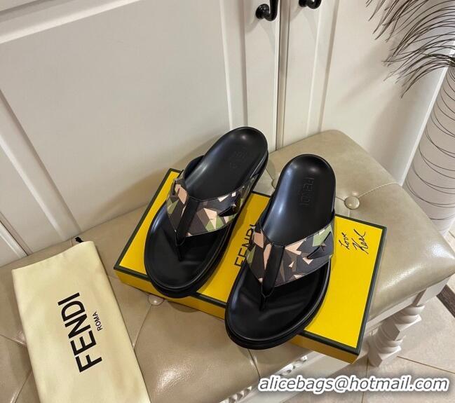 Super Quality Fendi Men's Famouflage Flat Thong Sandals 040854 2021