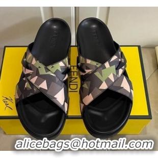 Top Quality Fendi Men's Famouflage Flat Slide Sandals 040855 2021