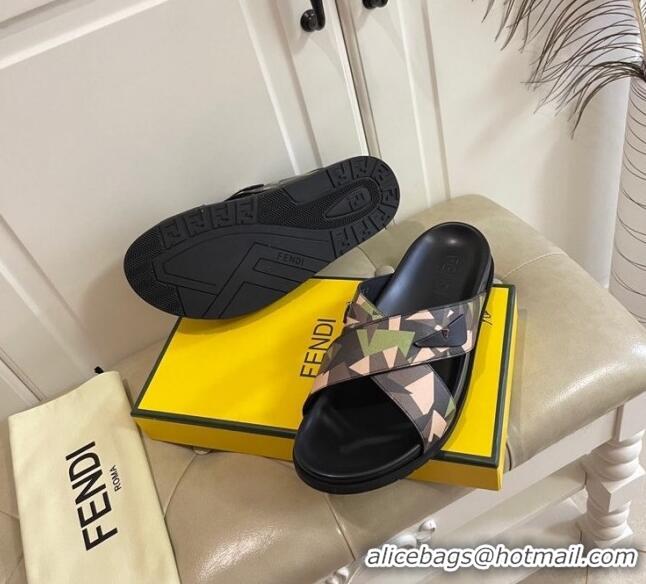 Top Quality Fendi Men's Famouflage Flat Slide Sandals 040855 2021