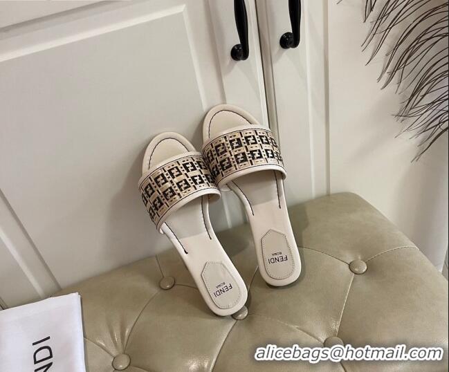 Grade Design Fendi FF Interlace Flat Slide Sandals 040878 Beige 2021