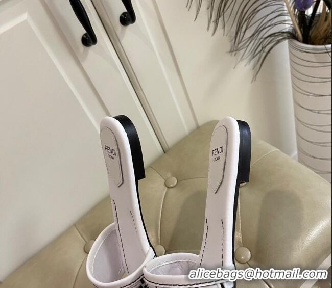 Good Quality Fendi FF Interlace Flat Slide Sandals 040878 White 2021