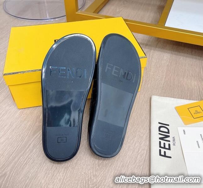 Good Product Fendi Reflections Stretch Lace Flat Slide Sandals 040892 Black 2021