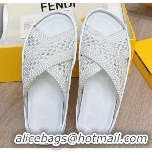 Low Cost Fendi Reflections Stretch Lace Flat Slide Sandals 040892 White 2021