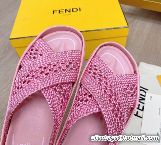 New Style Fendi Reflections Stretch Lace Flat Slide Sandals 040892 Pink 2021