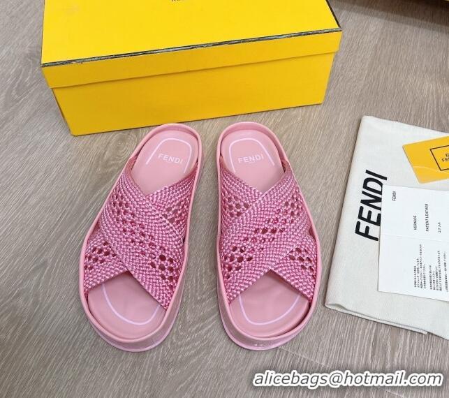 New Style Fendi Reflections Stretch Lace Flat Slide Sandals 040892 Pink 2021