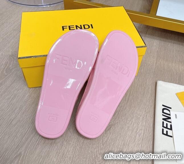 New Style Fendi Reflections Stretch Lace Flat Slide Sandals 040892 Pink 2021