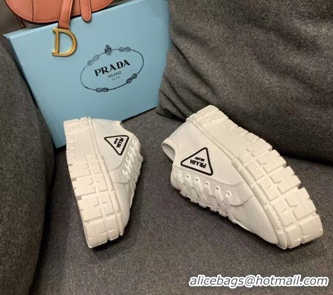 Luxury Prada Nylon Platform Sneakers 022618 White 2021