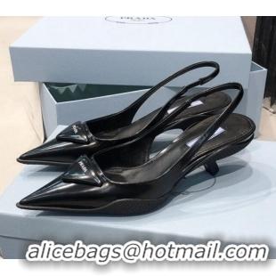 Fashion Prada Shiny Leather Slingback Pumps 3cm 030601 Black 2021