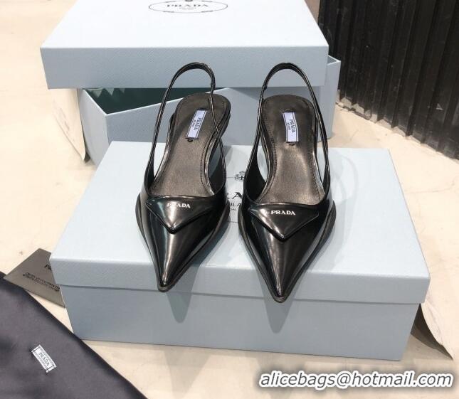 Fashion Prada Shiny Leather Slingback Pumps 3cm 030601 Black 2021