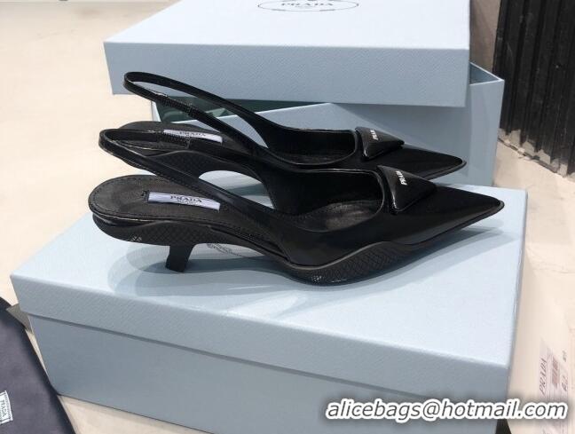 Fashion Prada Shiny Leather Slingback Pumps 3cm 030601 Black 2021