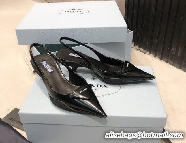 Fashion Prada Shiny Leather Slingback Pumps 3cm 030601 Black 2021