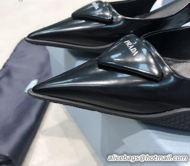 Fashion Prada Shiny Leather Slingback Pumps 3cm 030601 Black 2021